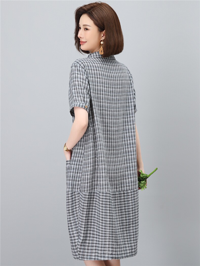 高端棉麻连衣裙女2026夏季新款宽松休闲中年妈妈薄款裙子,女装连衣裙,独衣靓