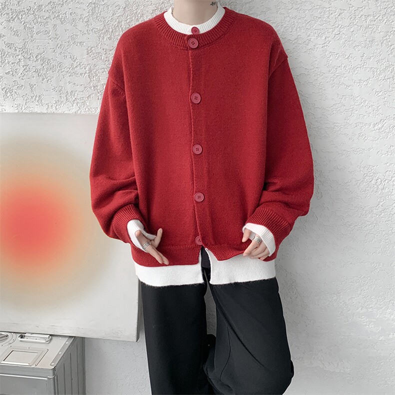 假两件高级感叠穿毛衣男美式针织开衫外套男MY1232-P78,男装针织衫/毛衣,电商D206-1