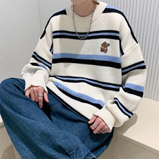 针织衫男韩版潮流条纹2023秋冬季新款ins宽松百搭毛衣W3571-P42，男装针织衫/毛衣，星座412-3