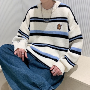 针织衫男韩版潮流条纹2023秋冬季新款ins宽松百搭毛衣W3571-P42图片