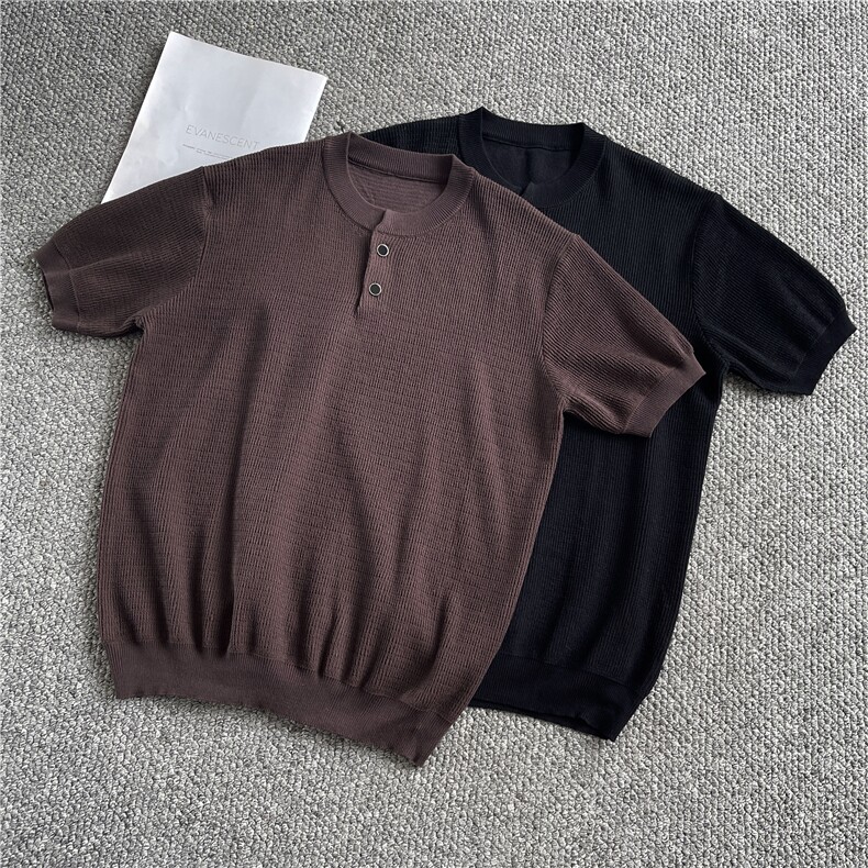 现货！亨利领针织衫短袖夏季男款慵懒风纯色-LK80068-特批40,男装针织衫/毛衣,电商A061