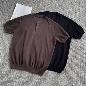 现货！亨利领针织衫短袖夏季男款慵懒风纯色-LK80068-特批40图片