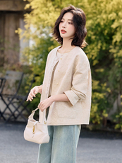刺绣棉麻短外套女2025春秋季新款宽松休闲新中式时尚风衣重工，女装短外套，梦懿尔