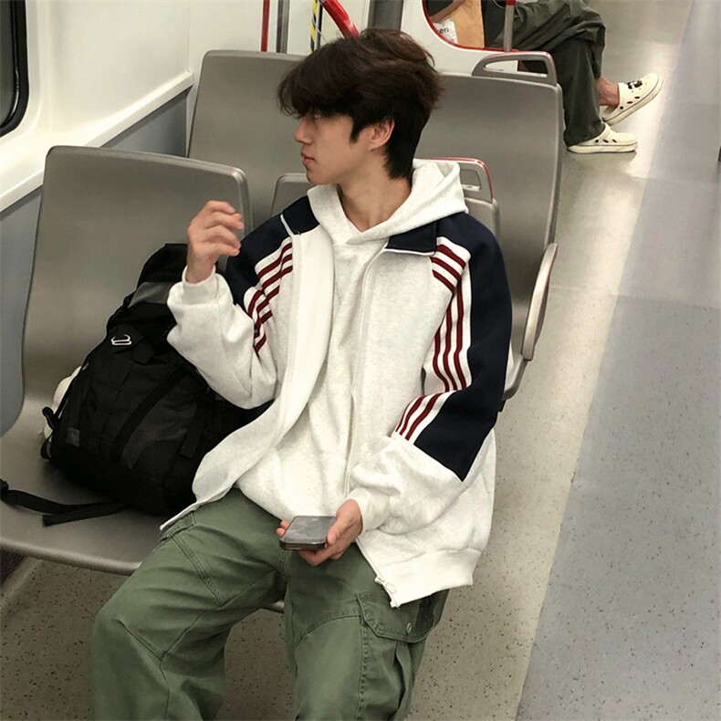 抖音得物高品质美式高街重磅结构织带拼接撞色立领卫衣外套CM41，女装短外套，电商A486-1