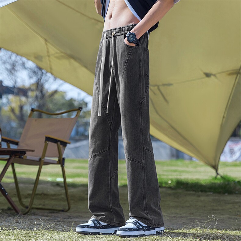 高街水洗裤子2024弯刀牛仔裤男微喇vibe直筒裤潮-BK502-P48烟灰色,男装牛仔裤,星座307-3(原516-1)