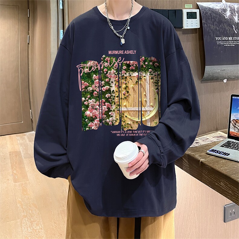 直播品质秋冬重磅潮牌嘻哈美式印花纯棉长袖T恤打底衫CT391特P28,男装T恤,电商A486