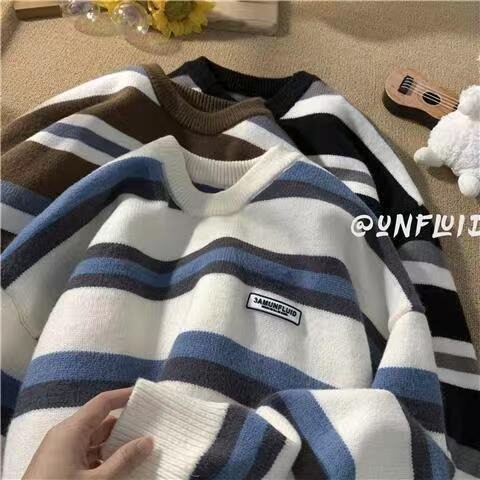 M01-P38秋冬季情侣装毛衣男女同款外套加厚慵懒宽松条纹仿,男装针织衫/毛衣,电商B323A