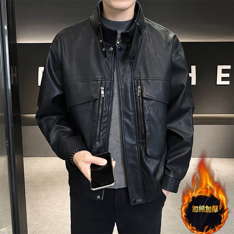 痞帅立领休闲机车高级感皮衣男2024款皮夹克外套男款潮流秋冬季,男装夹克,星座914