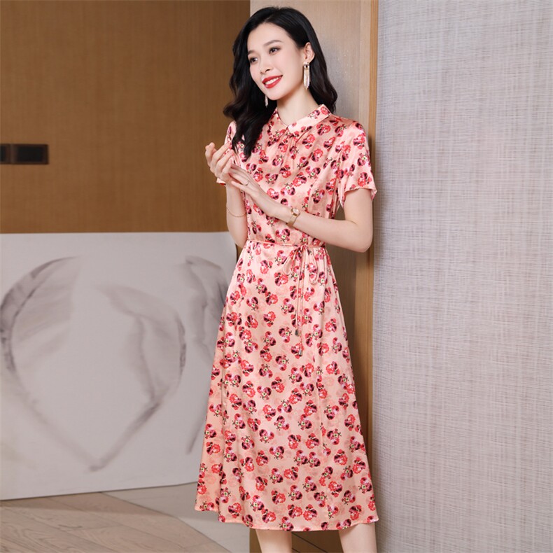 女装店新款POLO领宽松遮肚显瘦休闲中长款减龄洋气连衣裙,女装连衣裙,阿舍尔精品