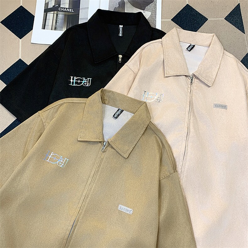 高品质夏款男短袖衬衫发光字母印花刺绣拉链宽松衬衣CS2220P40,男装衬衫,星座1013-1
