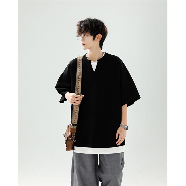 8XL-M特大码短袖男假两件五分袖高品质空气层宽松上衣DX321P35,男装T恤,电商D206-1