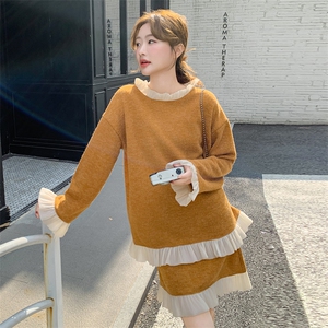 小香风木耳边拼接针织套装裙女2025年春季新款小个子半身裙两件套图片