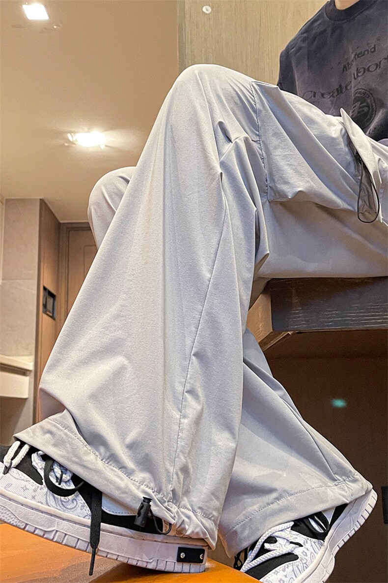 8XL-M特大码冰丝裤男美式工装裤高腰垂感宽松防晒阔腿裤K962P45,男装休闲裤,电商D206-1