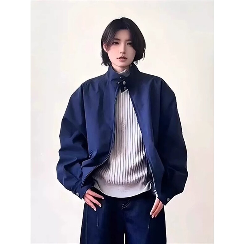 网图有货 藏青色复古哈灵顿夹克立领飞行员棒球服外套男 A337-P70图片