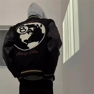 2025春秋季美式毛呢刺绣棒球服外套男潮流嘻哈痞帅高街飞行员夹克图片