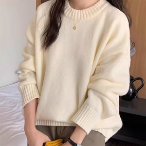 女士秋冬羊毛宽松慵懒毛衣简约保暖显瘦针织衫图片