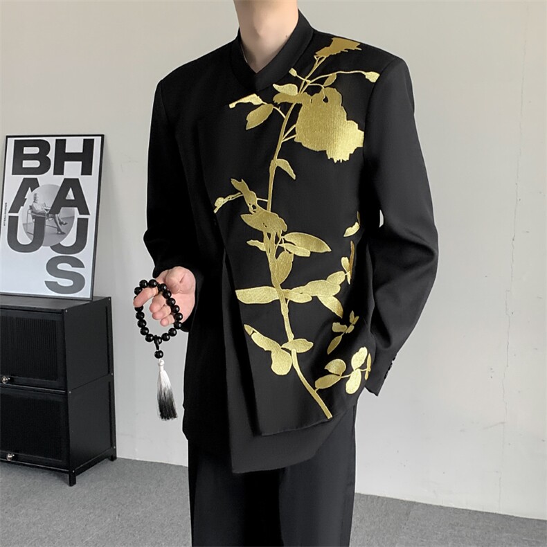 明星同款新中式重工刺绣立领西服男士刺绣中山装西装结婚登记外套,男装西服套装,星座909