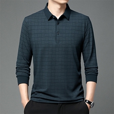 新款秋季长袖T恤翻领打底上衣中老年男士商务休闲条纹polo衫，男装Polo衫，钱塘6003（原4033）