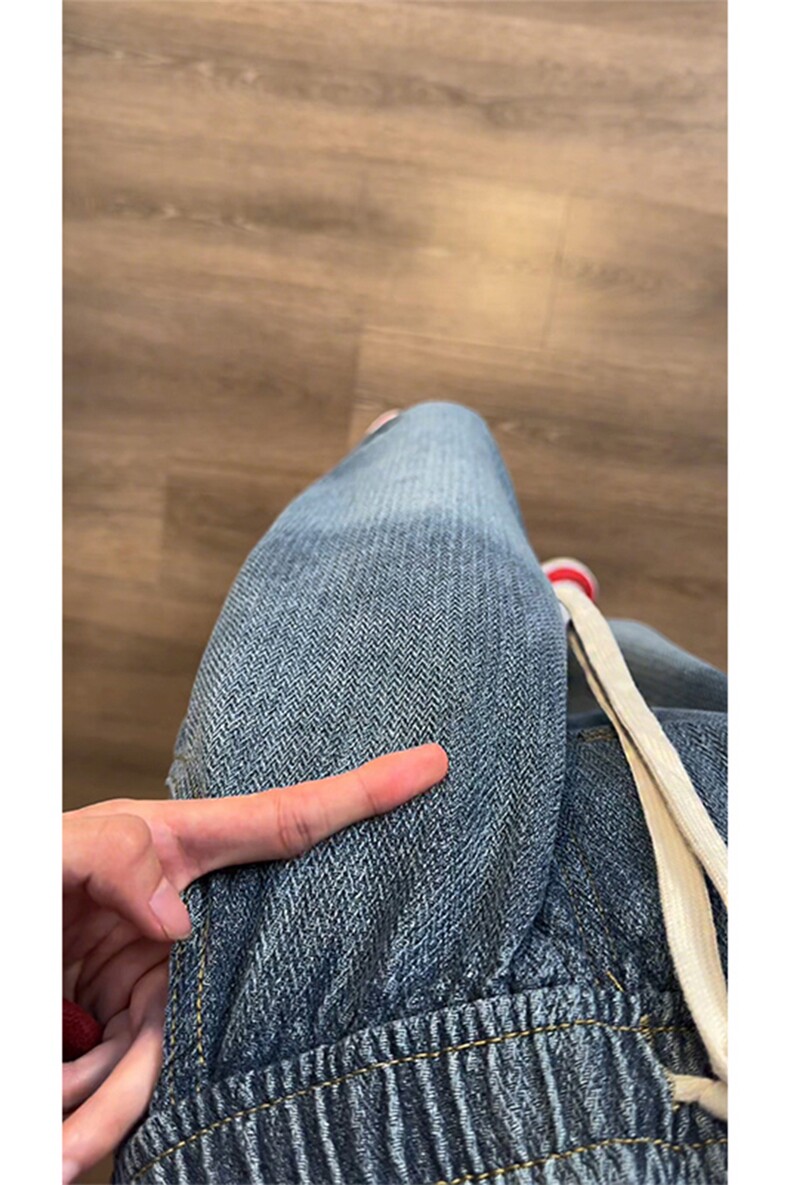 美式高街设计感小众百搭牛仔裤男抽绳渐变阔腿裤1809-P40限价79,男装牛仔裤,电商A178