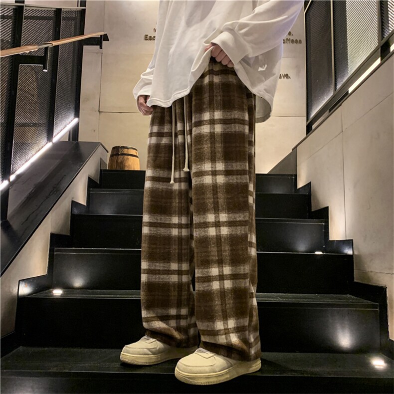 冬季加厚毛呢料格子休闲裤大码宽松直筒长裤子A017K603P58,男装休闲裤,电商A017