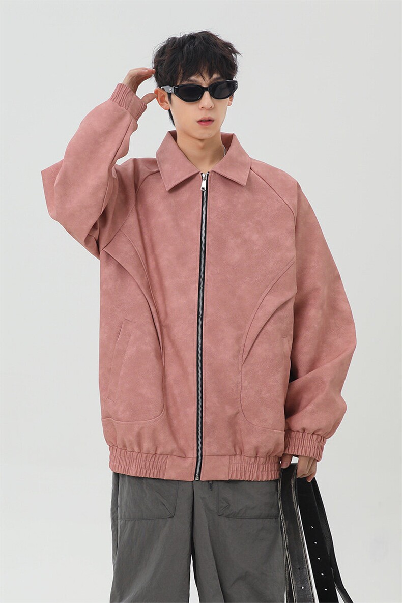 日系灰底皮衣夹克男春季新款工装外套潮牌飞行夹克A436-1801-P75,男装夹克,电商A436