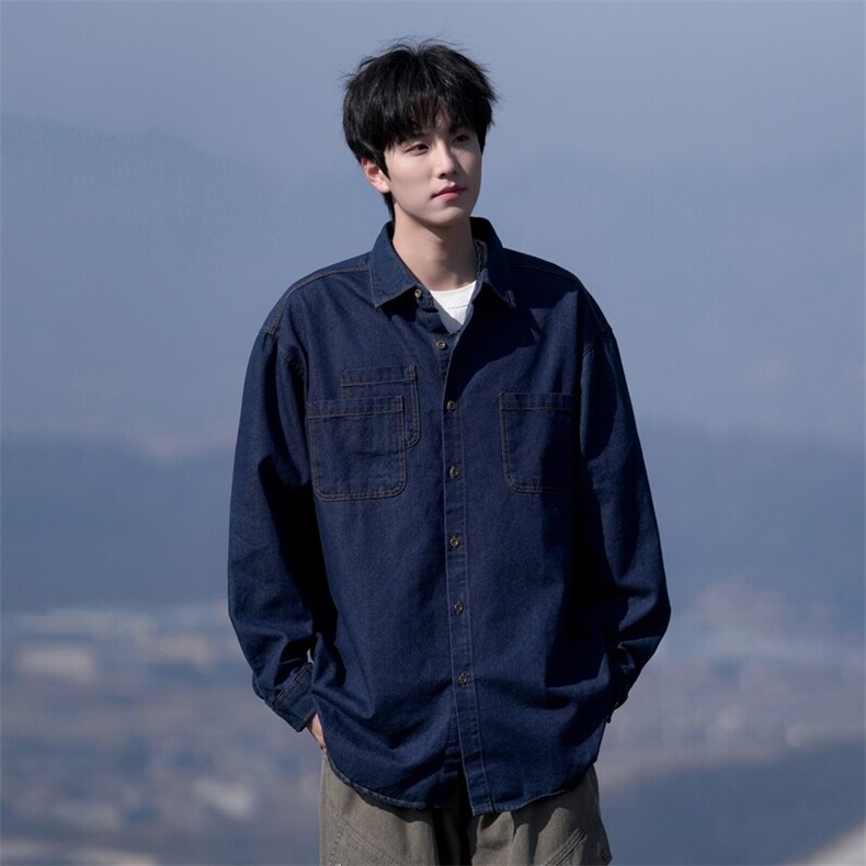 新款(跨境货源）长袖牛仔衬衫男宽松休闲外套,男装衬衫,星座1107-1
