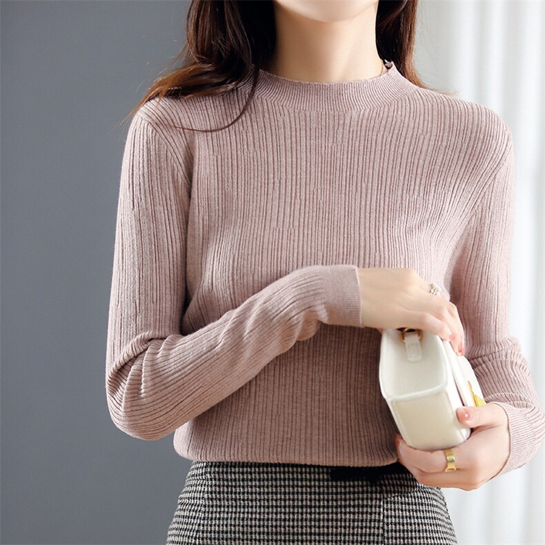 圆领套头长袖羊绒衫女女士修身保暖打底针织衫内搭毛衣短款纯色衫,针织衫/毛衣,春韵羊绒