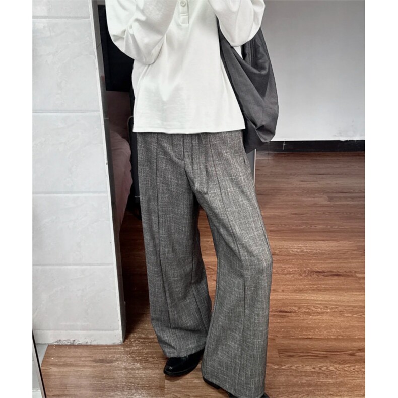 老钱风纹理竹节灰高级感绑带休闲裤秋冬2025新款cleanfit垂感西裤,男装西裤,星座601-1
