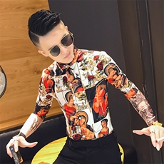 312A-901-P50新款社会小伙中袖衬衫韩版潮流男士五分袖衬衣A，男装T恤，星座312A-5