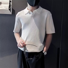 polo衫男纯色翻领短袖T恤夏季修身V领冰丝半袖t恤网图MD47-p45，男装T恤，星座302B-2