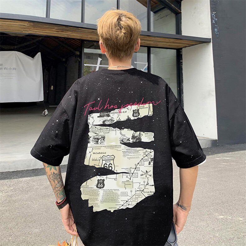 量大优供抖音视频支持得物配合二开美式满天星亮片短袖T恤MTX380,男装T恤,电商A486