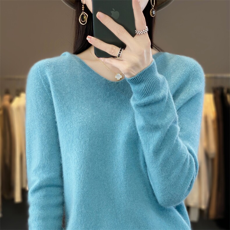 2025新款连帽女V领带帽毛衣宽松卫衣针织打底帽衫,女装羊毛衫,大美人高端店