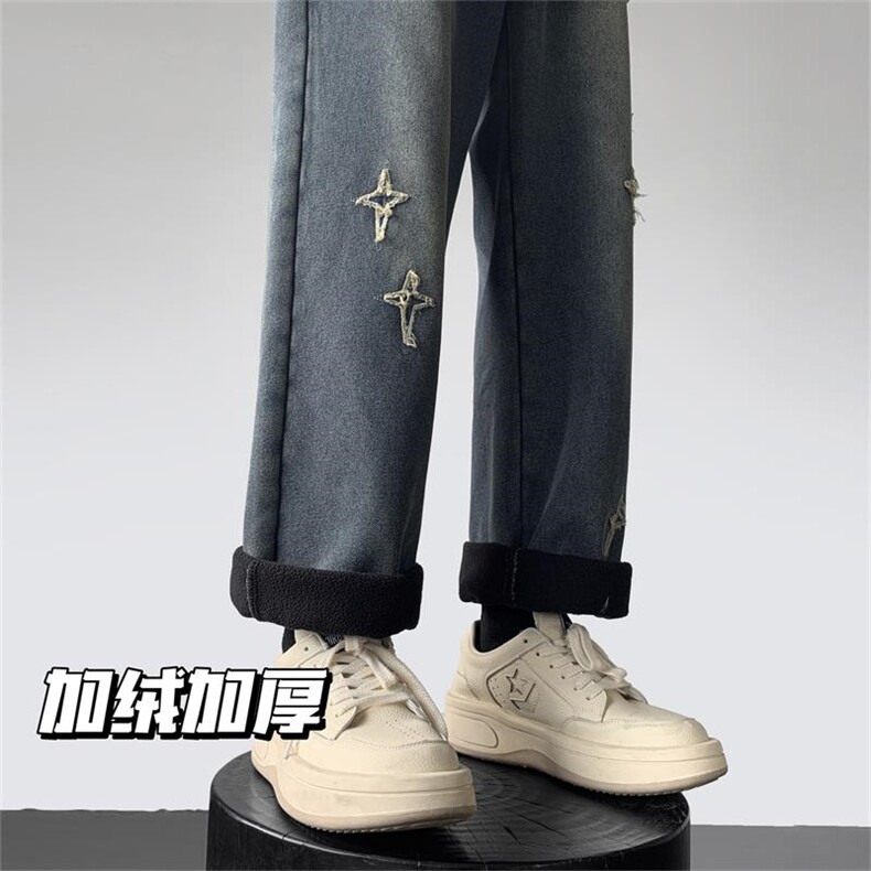 2025冬季新款复古星星刺绣加绒加厚牛仔裤A316-1--K1208P68控85图片