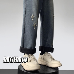 2025冬季新款复古星星刺绣加绒加厚牛仔裤A316-1--K1208P68控85图片