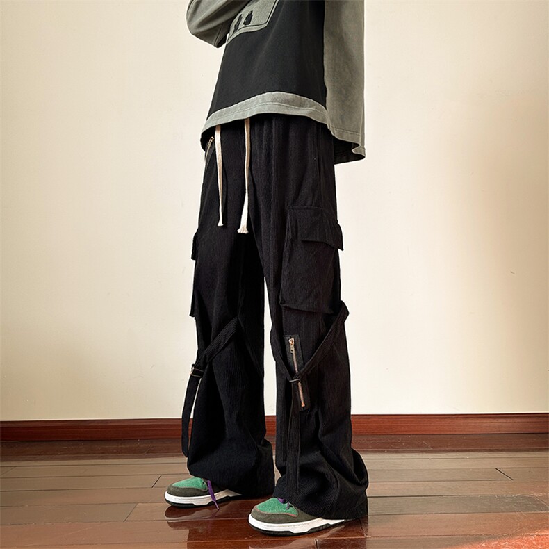 美式街头hiphop裤子男ins欧美灯芯绒拉链工装裤休闲裤K0917-P43，男装休闲裤，星座308B-2