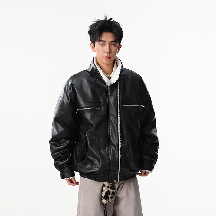 现货-加厚pu皮毛领工装棉服美式复古冬棉衣218-7-M132-P135-控178，男装皮衣，星座218-7