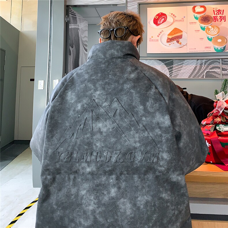 港风立领PU皮复古做旧钢印字母图案设计棉衣男MY77735P130控178，男装棉衣，星座227-7