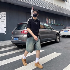 美式复古牛仔短裤男夏季新款水洗做旧宽松直筒五分裤A6106-P45，男装牛仔裤，星座208-5