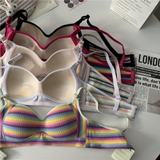 甜美拼色肌理感条纹文胸女无钢圈聚拢收副乳学生内衣，文胸，梦白服饰厂