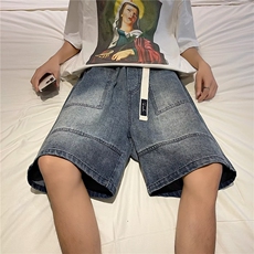 大口袋复古牛仔短裤男女夏季新款水洗做旧阔腿痞帅休闲中裤~D1841，男装牛仔裤，星座601-2