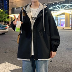 JK763P78港风二开宽松假两件夹克百搭落肩简约连帽上衣外套，男装夹克，星座1204-3