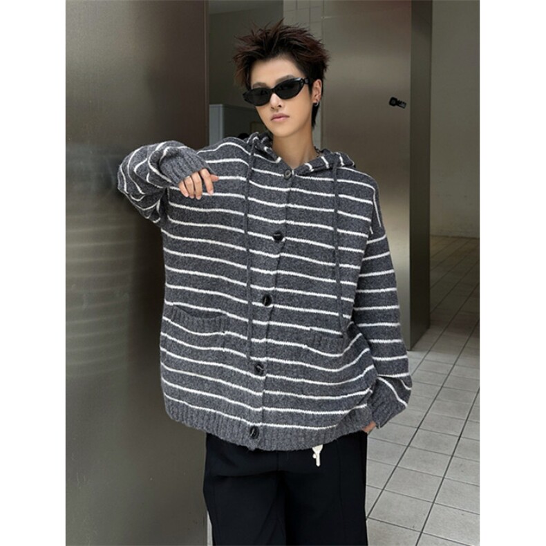 秋冬新条纹连帽毛衣男女复古慵懒风撞色针织开衫外套MY9574，男装针织衫/毛衣，星座1116A（原606A-3）