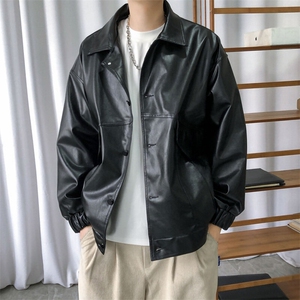 现货-秋季皮衣外套男宽松休闲PU机车皮夹克潮流A584-P90图片
