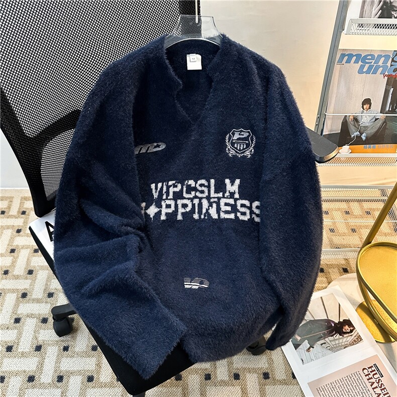 街客美式复古V领球服运动毛衣 MY9231 P52图片