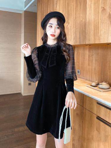 【现货】丝绒领结连衣裙，女装连衣裙，艾丹迪蔓