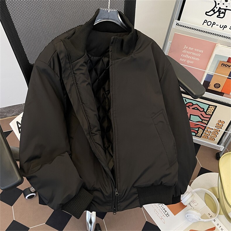 黑色短款羽绒服男款秋冬季美式痞帅高级感棉衣外套廓形立领面包服,男装棉衣,星座410-7