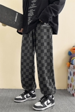 703-K280-P45春季棋盘格绣花宽松休闲直筒长裤，男装休闲裤，星座703