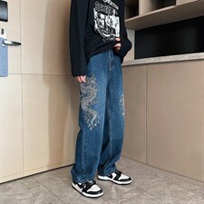 牛仔裤男秋季潮大码休闲裤子全刺绣双龙裤子N8104P48，男装牛仔裤，星座1116-2