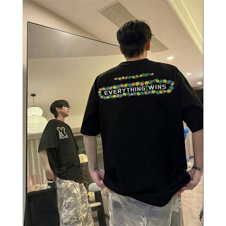 潮牌短袖T恤花绘刺绣设计感T恤美式复古刺绣立体短袖T恤半袖 P50图片