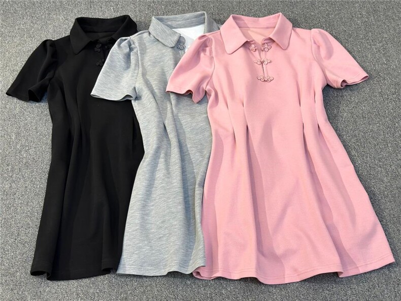 【现货】盘扣朱迪面料连衣裙，女装连衣裙，哥卓